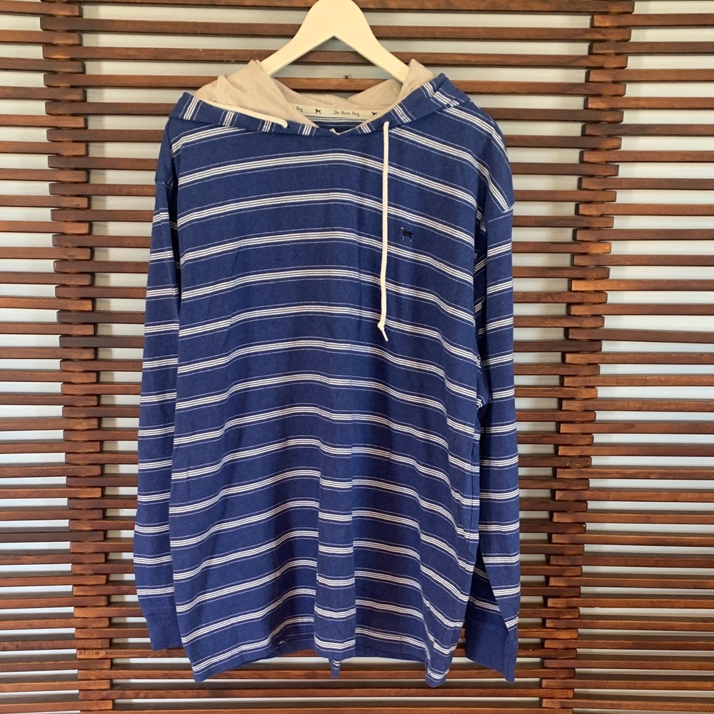 The Black Dog Men's Blue Striped Hooded Shirt